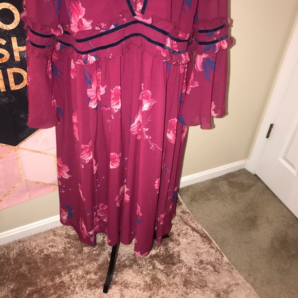 eShakti • pink floral ruffle midi dress - Picture 3 of 6